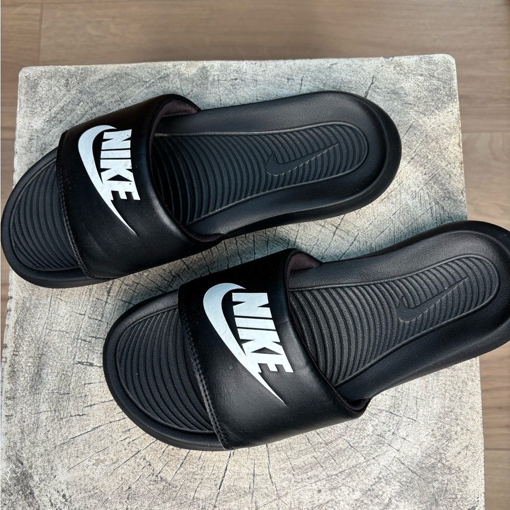 Nike Black Slide Sandals with White Logo